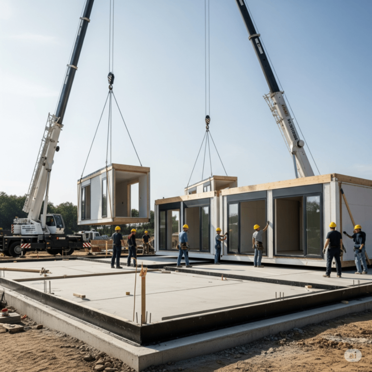 A modular home being set up on-site