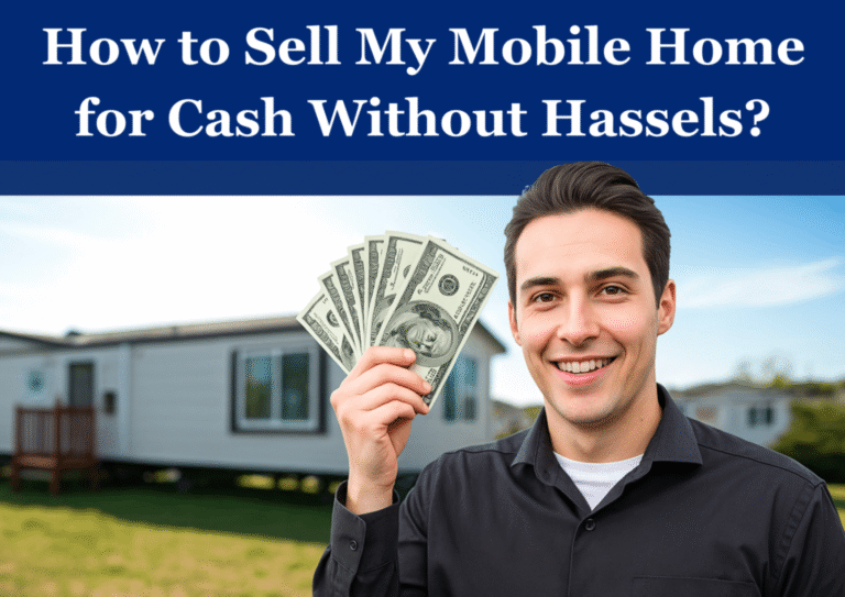 Person holding cash outside a mobile home