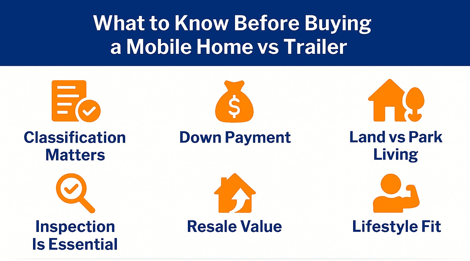 Infographic showcasing what to know before buying a mobile home or trailor home