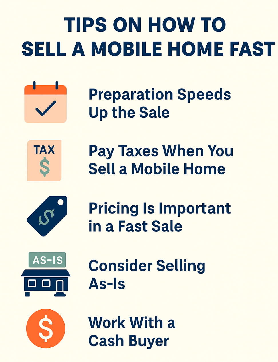 Infographic showcasing tips to sell a mobile home faster