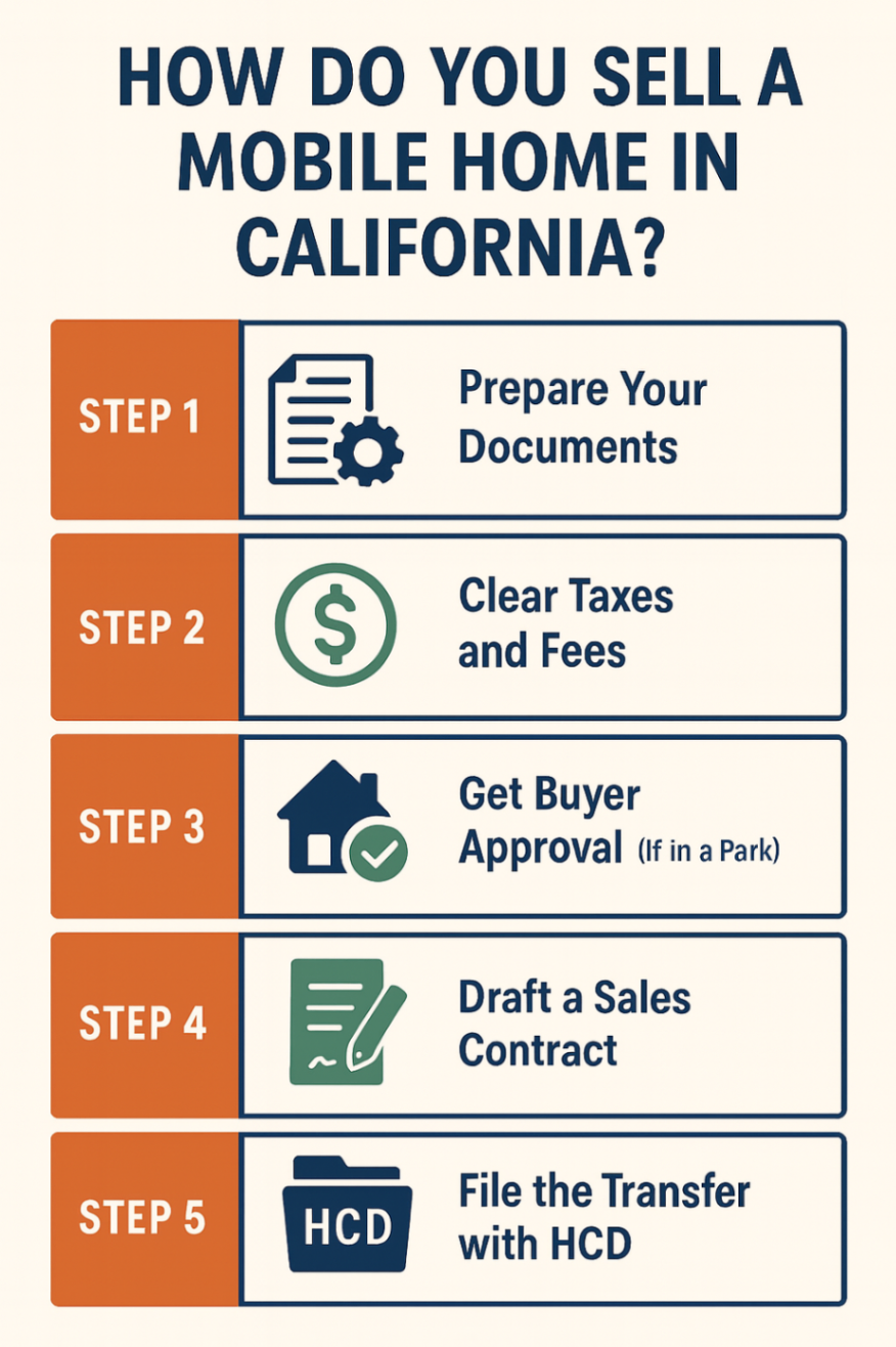 Infographic showcasing steps to sell a mobile home