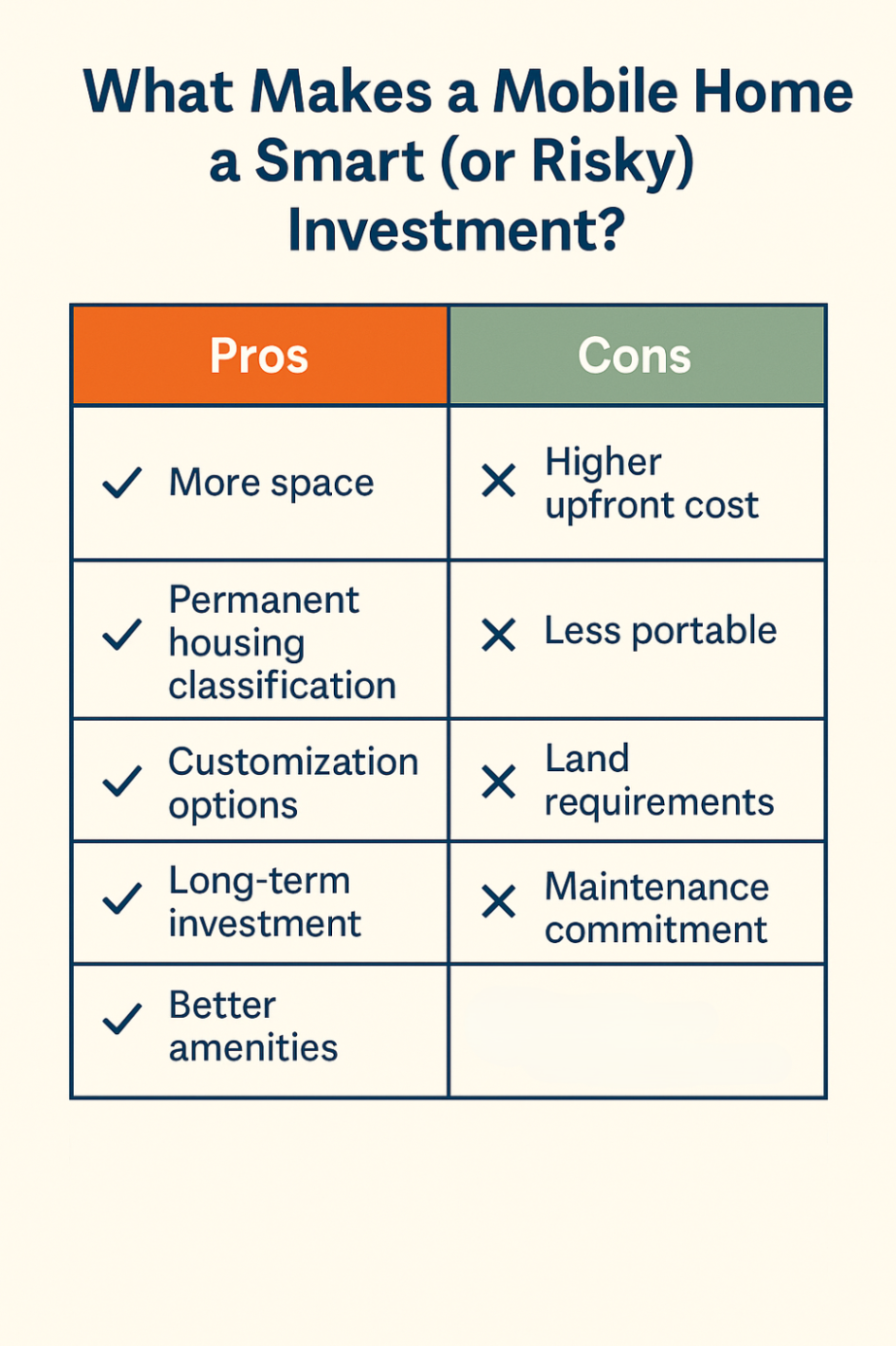 Infographic showcasing pros and cons of purchasing a mobile home