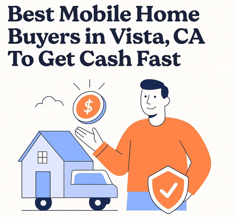 Illustration of a man standing beside a mobile home