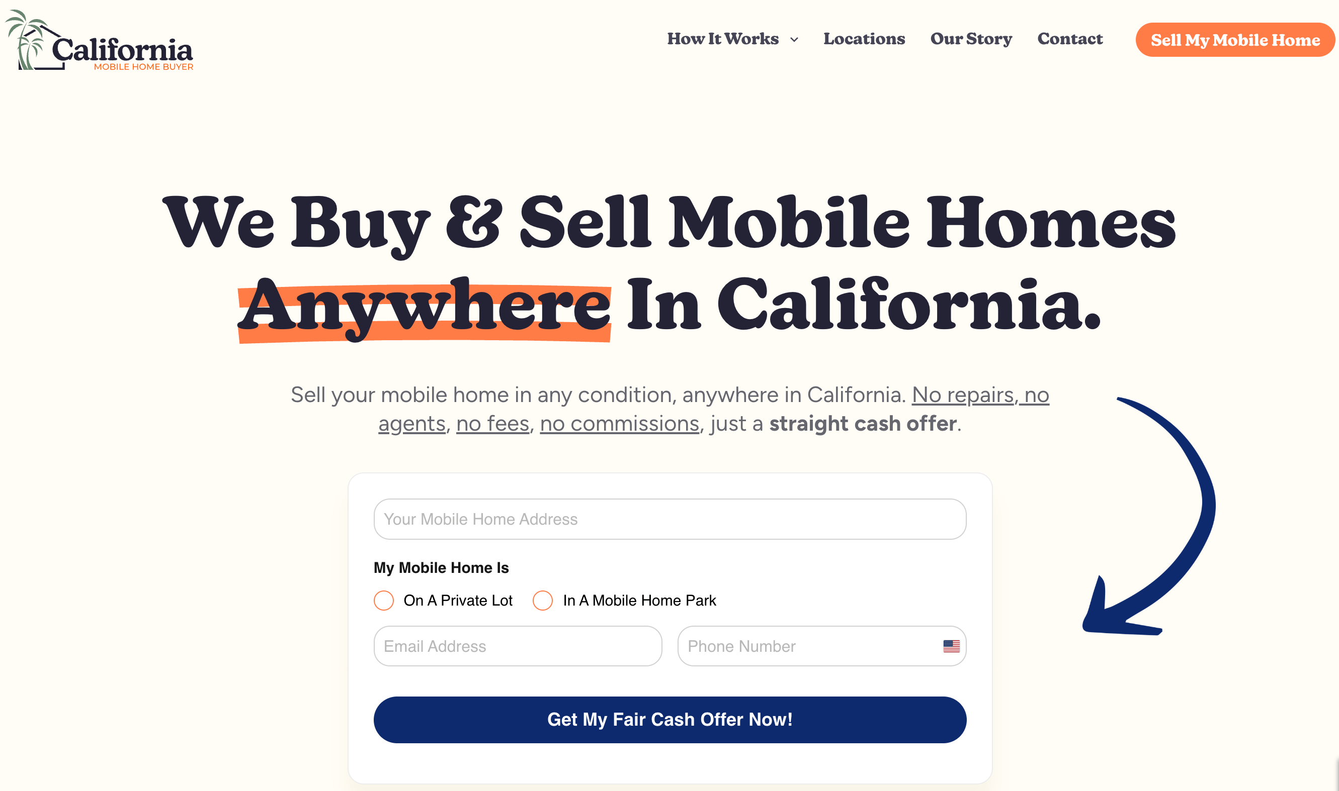 Screenshot of California Mobile Home Buyer