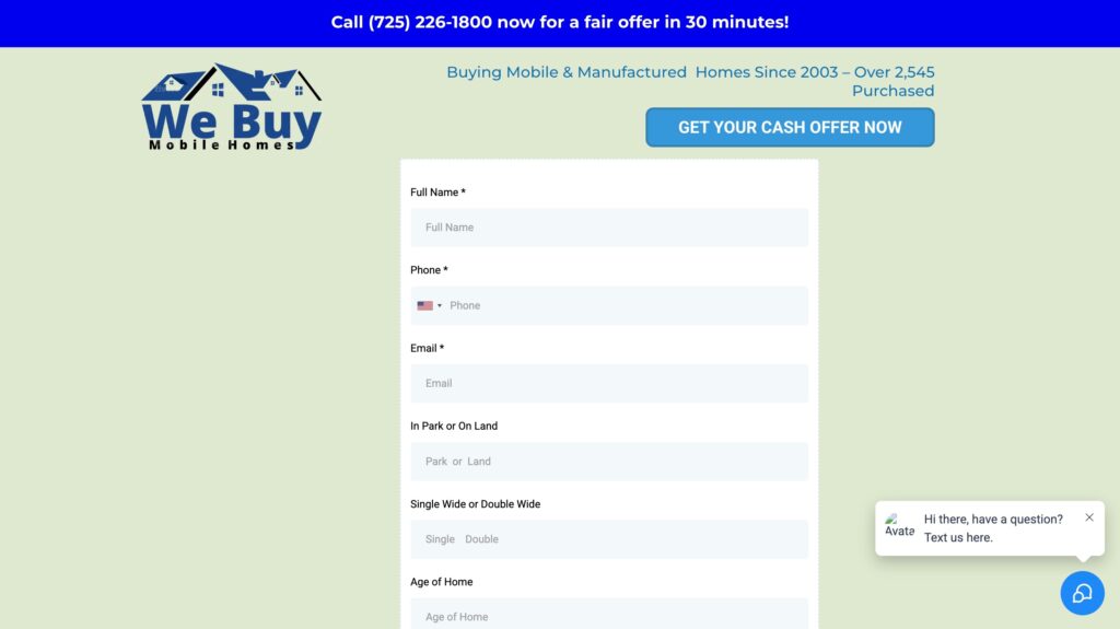 Screenshot of We Buy Mobile Homes California