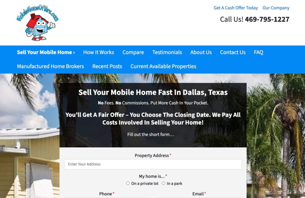 Screenshot of mobile home offers