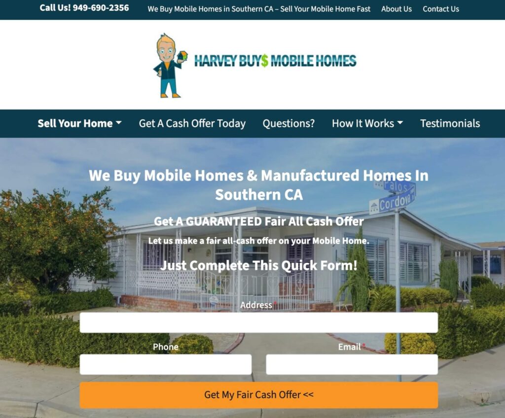 Screenshot of Harvey Buys Mobile Homes