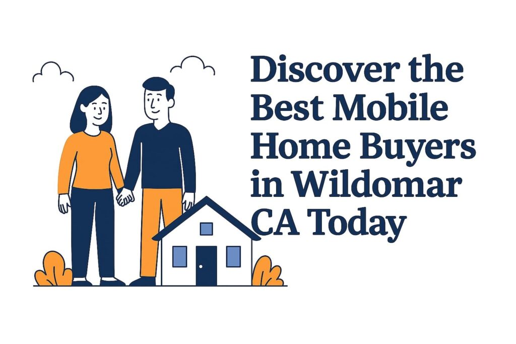 Illustration of a couple standing beside a mobile home holding hands.